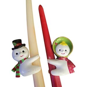 Vintage Lefton Kitschy Cute Mr & Mrs Snowman Candle Huggers